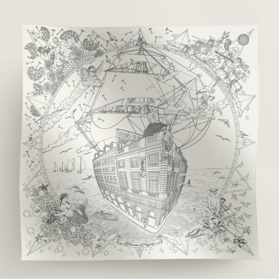 Brand New Hermes Flagship Scarf Faubourg White 90